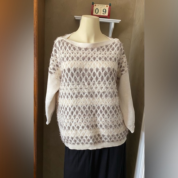 STEFANEL Winter Sweater Women, Light Color cream , white size M Honeycomb design - Picture 2 of 16